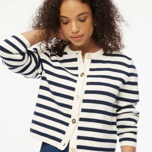 NWT J Crew Factory Striped Slub Cardigan Sweater L - Picture 3 of 4